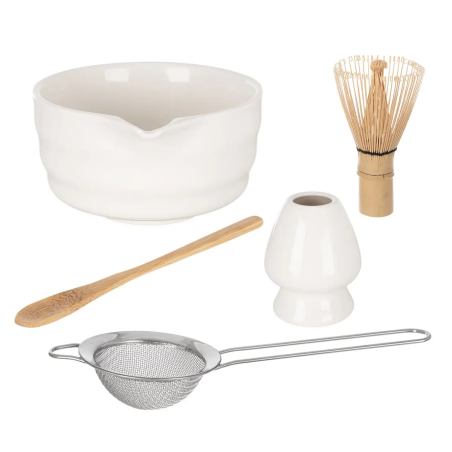 Porcelánový Matcha set s bambusovou metličkou na čaj