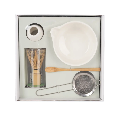 Porcelánový Matcha set s bambusovou metličkou na čaj