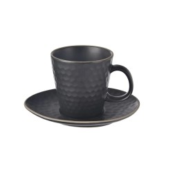 Kameninový hrnček s podšálkou na cappuccino čierny 250 ml