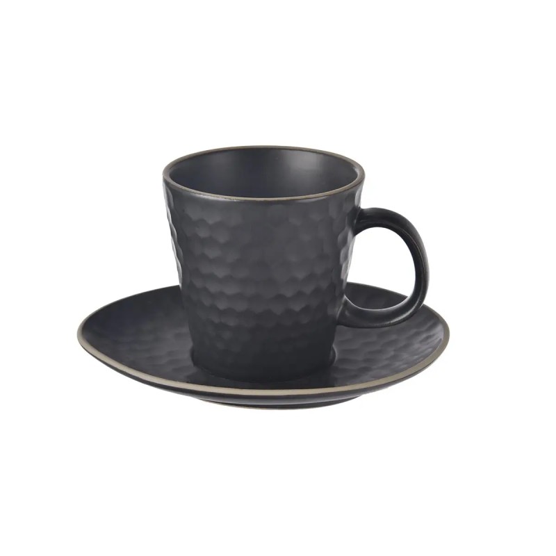 Kameninový hrnček s podšálkou na cappuccino čierny 250 ml