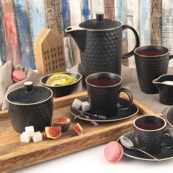 Kameninový hrnček s podšálkou na cappuccino čierny 250 ml