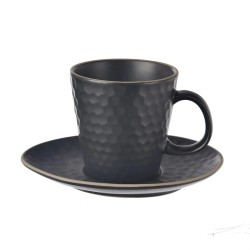 Kameninový hrnček s podšálkou na espresso čierny 100 ml