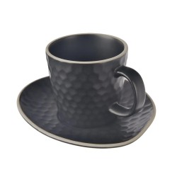 Kameninový hrnček s podšálkou na espresso čierny 100 ml