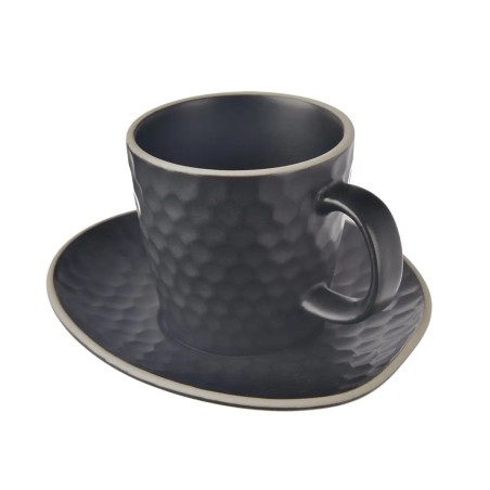 Kameninový hrnček s podšálkou na espresso čierny 100 ml